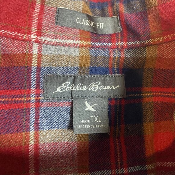 Eddie Bauer Mens TXL tall XL Red Plaid Long Sleeve Button Up FLANNEL Shirt - Picture 4 of 6